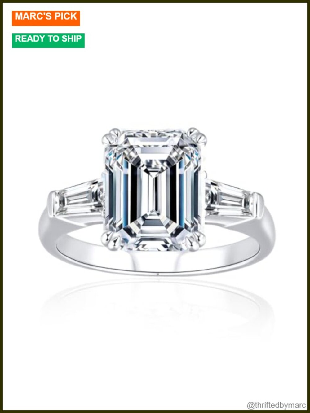 4ct Moissanite Emerald Cut Engagement Ring 925 Sterling Silver 18K White Gold
